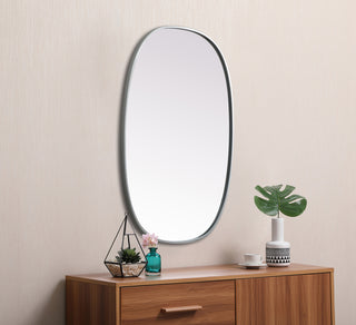 Metal Frame Oval Mirror 27x40 Inch in Silver