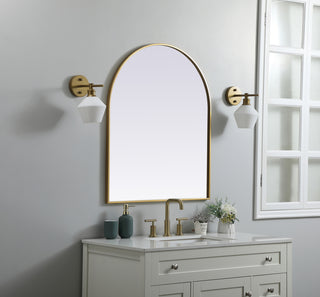 Metal Frame Arch Mirror 30x36 Inch in Brass