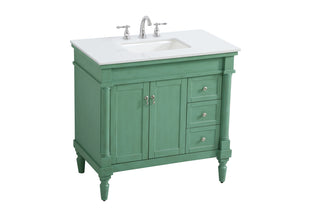 36 inch Single Bathroom vanity in vintage mint with ivory white engineered marble