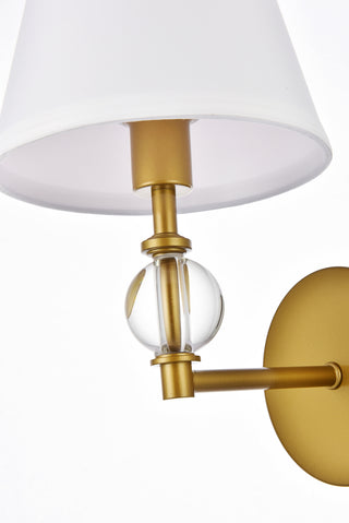 Bethany 1 light bath sconce in brass with white fabric shade