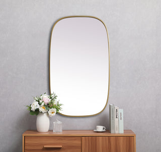 Metal Frame Oval Mirror 24x40 Inch in Brass