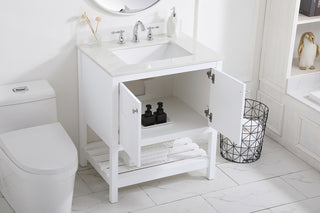 30 inch Single Bathroom Vanity in White with Backsplash