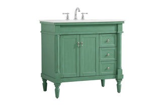 36 inch Single Bathroom vanity in vintage mint with ivory white engineered marble