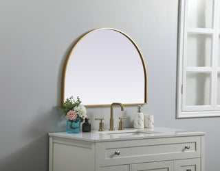 Metal Frame Arch Mirror 33x24 Inch in Brass