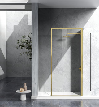 Fixed framed shower door 35 x 76 Brushed Gold