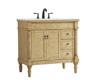 36 inch Single Bathroom vanity in Antique Beige with ivory white engineered marble