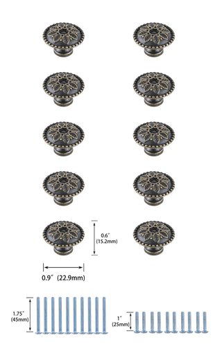 Corio 0.9" Diameter Antique Bronze Mushroom Knob Multipack (Set of 10)