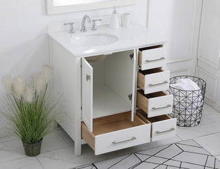 32 inch Single Bathroom Vanity in White with Backsplash