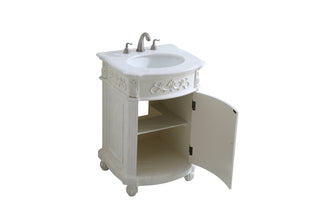 24 inch Single Bathroom vanity in Antique White with ivory white engineered marble