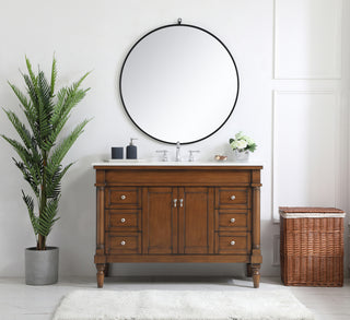 48 inch Single Bathroom vanity in Walnut with ivory white engineered marble