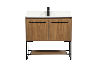 36 inch Single bathroom vanity in walnut brown with backsplash