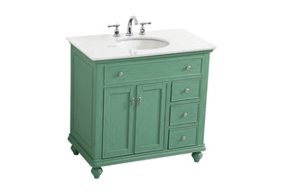 36 inch Single Bathroom vanity in vintage mint with ivory white engineered marble