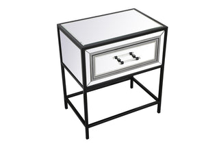 21 inch mirrored one drawer end table in black