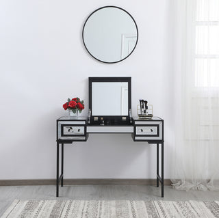 42 inch mirrored flip top vanity table in black