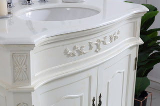 32 inch Single Bathroom vanity in antique white with ivory white engineered marble