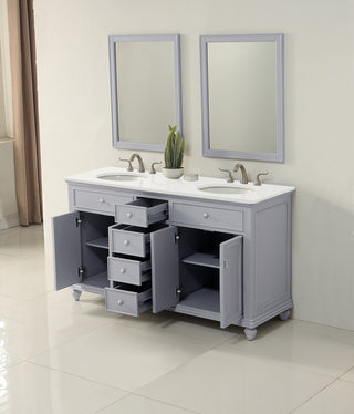 60 inch Double Bathroom vanity in Light Grey with ivory white engineered marble