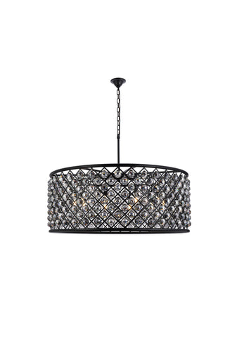 Madison 10 light Matte Black Chandelier Silver Shade (Grey) Royal Cut Crystal