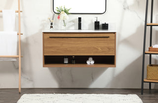 40 inch Single bathroom vanity in walnut brown with backsplash