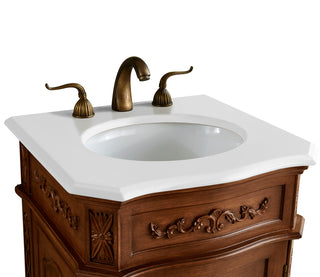 21 inch Single Bathroom vanity in Teak Color with ivory white engineered marble