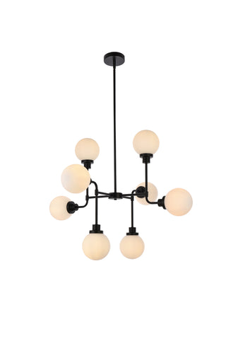 Hanson 8 lights pendant in black with frosted shade