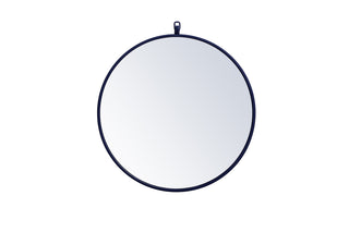 Metal frame round mirror with decorative hook 21 inch in Blue