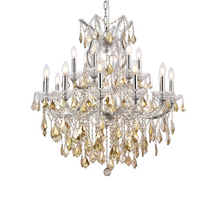 Maria Theresa 19 light Chrome Chandelier Golden Teak (Smoky) Royal Cut Crystal