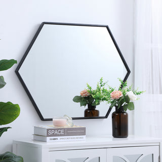 Metal frame hexagon mirror 24 inch in Black