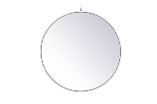 Metal frame round mirror with decorative hook 28 inch in White