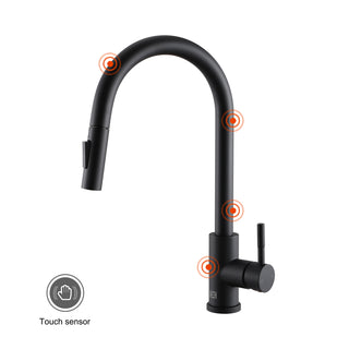 Luca Single Handle Pull Down Sprayer Kitchen Faucet with touch sensor in Matte Black