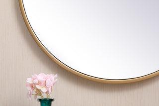 Metal frame round mirror with decorative hook 18 inch in Brass