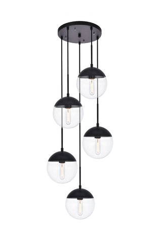 Eclipse 5 Lights Black Pendant With Clear Glass