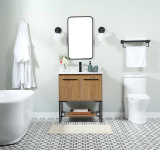 30 inch Single bathroom vanity in walnut brown with backsplash