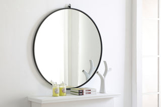 Metal frame Round Mirror with decorative hook 36 inch Black finish