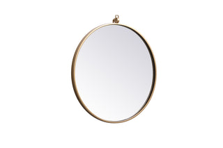 Metal frame round mirror with decorative hook 21 inch in Brass