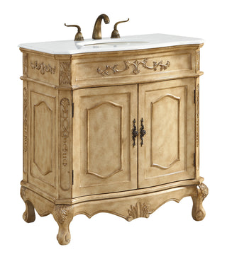 32 inch Single Bathroom vanity in Antique Beige with ivory white engineered marble