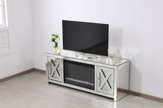 59 in.crystal mirrored TV stand with crystal insert fireplace