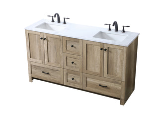 60 Inch Double Bathroom Vanity In Natural Oak