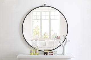 Metal frame Round Mirror with decorative hook 36 inch Black finish