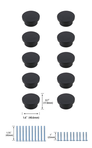 Trovon 1.6" Diameter Matte Black Oversize Round Knob Multipack (Set of 10)