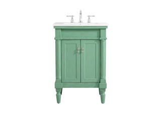 24 inch Single Bathroom vanity in vintage mint with ivory white engineered marble