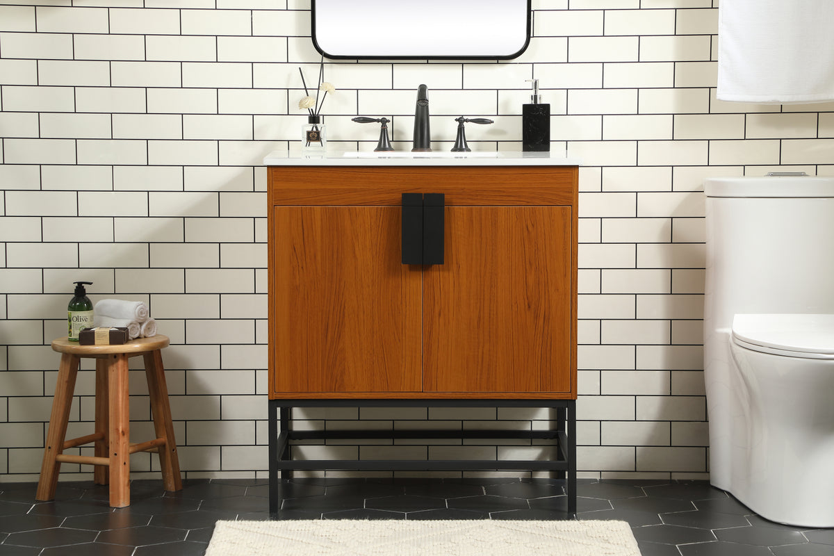 30 inch Single bathroom vanity in teak