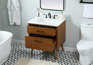 30 inch Single bathroom vanity in teak with backsplash