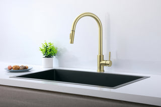 Jack Single Handle Pull Down Sprayer Kitchen Faucet in Brushed Gold