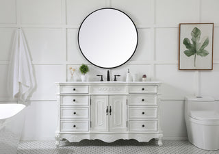 60 inch Single Bathroom vanity in antique white with ivory white engineered marble