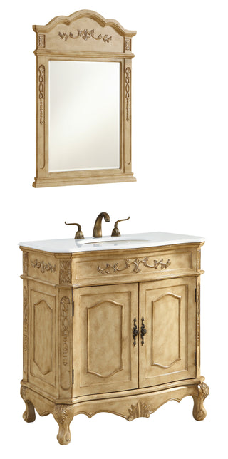 32 inch Single Bathroom vanity in Antique Beige with ivory white engineered marble