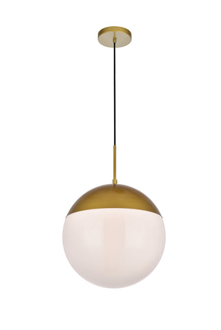 Eclipse 1 Light Brass Pendant With Frosted White Glass