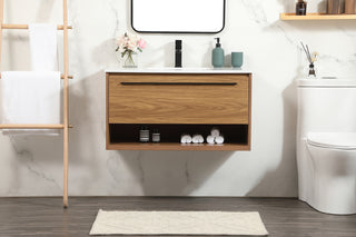 36 inch Single bathroom vanity in walnut brown