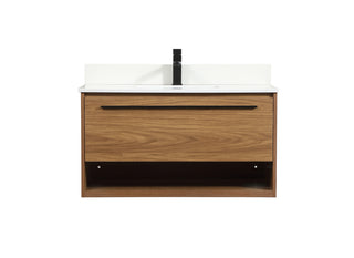 36 inch Single bathroom vanity in walnut brown with backsplash