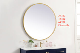 Pier 42 inch LED mirror with adjustable color temperature 3000K/4200K/6400K in brass