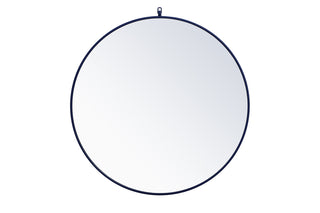 Metal frame round mirror with decorative hook 36 inch Blue